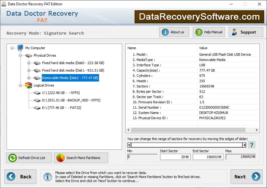 Screenshot of FAT32 FAT16 Data Recovery Software