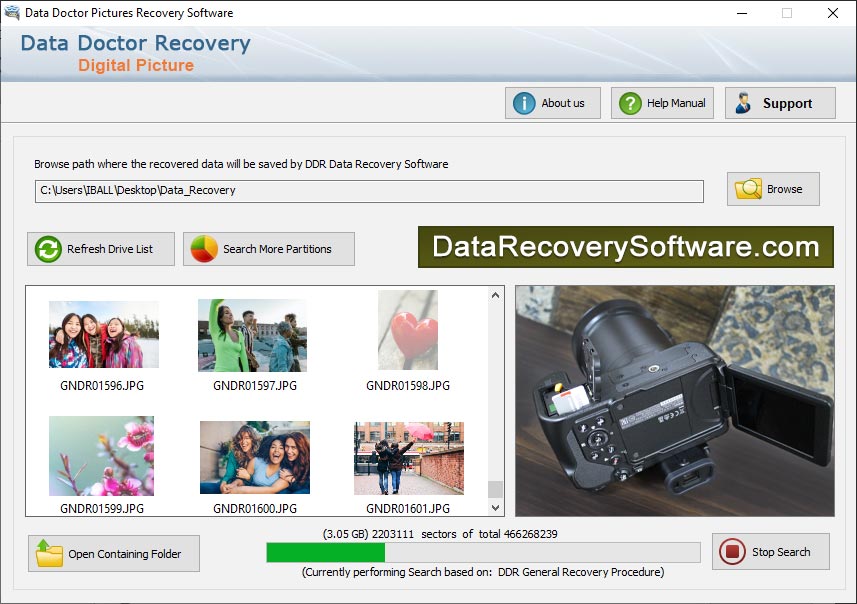 Digital image restoration software recovers deleted photographs from USB media