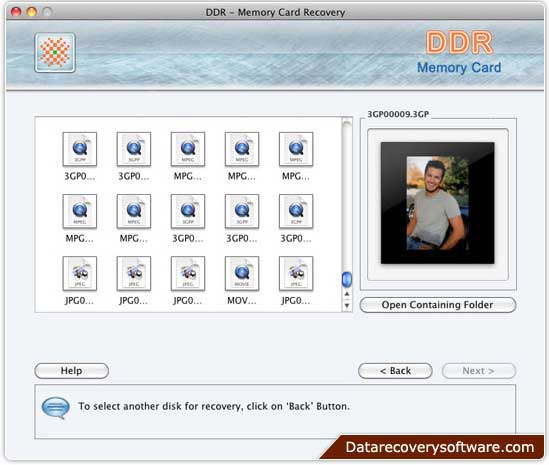 Screenshot of Mac Recovery Software for Memory Cards