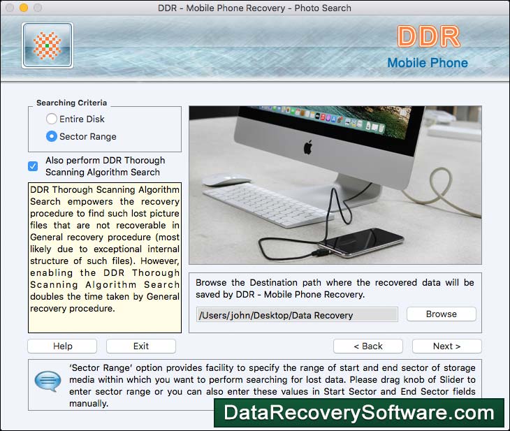 Screenshot of Mobile Phone Data Recovery Mac