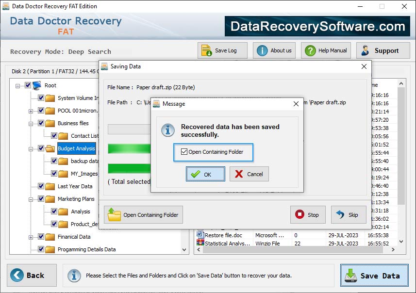 open containing folder FAT Data Recovery Software