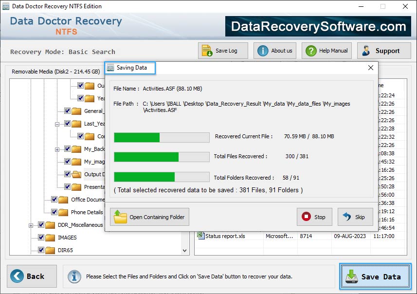 saved Professional Recovery NTFS Data Recovery Software