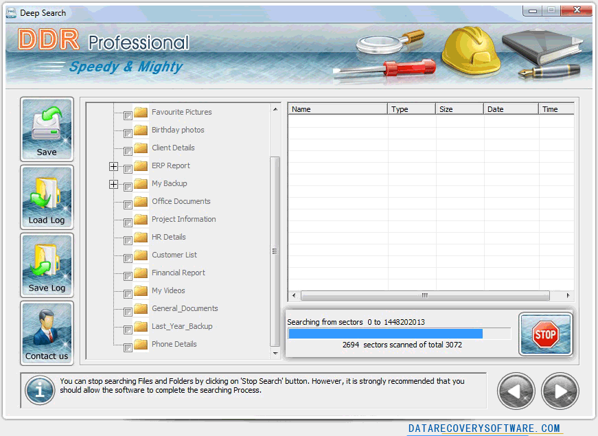 DDR professional data recovery software Seraching lost data