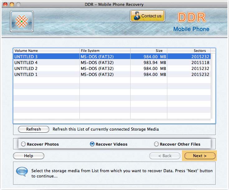 Screenshot of Mac OS Mobile Phone Recovery Software