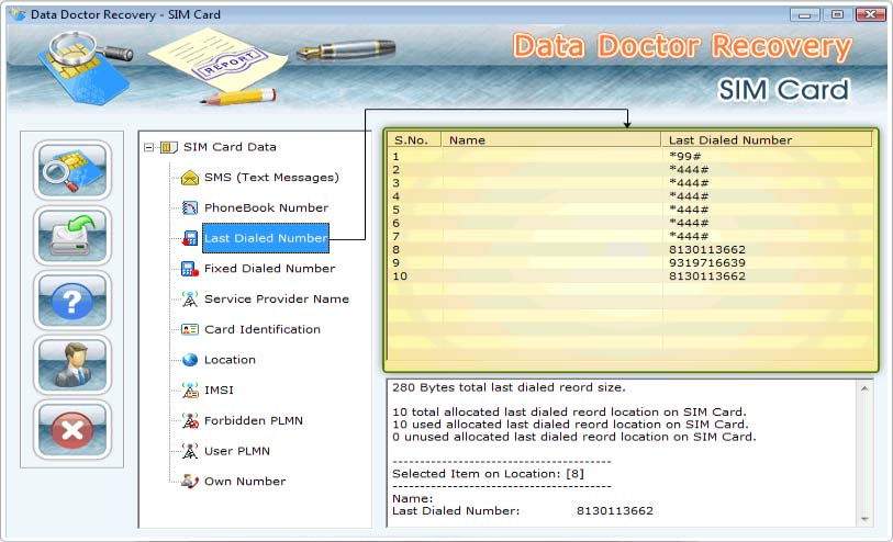 Screenshot of Data Recovery Software for SIM Card